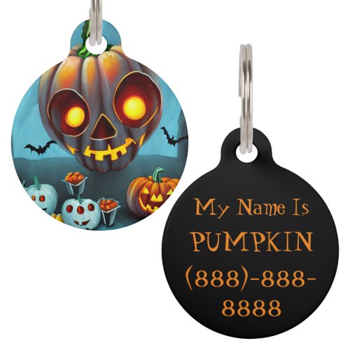 Spooky Halloween Art 2 Cute Pumpkin Monsters Pet ID Tag