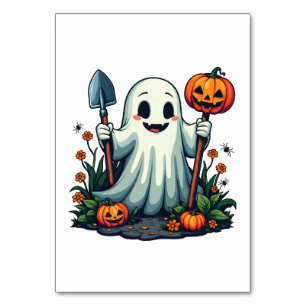 Spooky Halloween Autumn Gardening Ghost Pumpkin Table Number