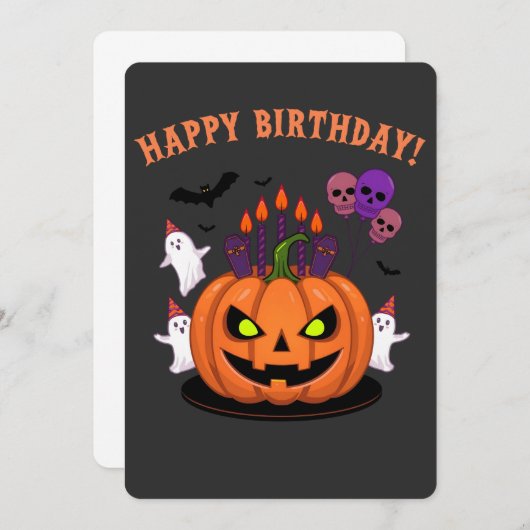 Spooky Halloween B-day Pumpkin Cake & Ghosts (Front/Back)