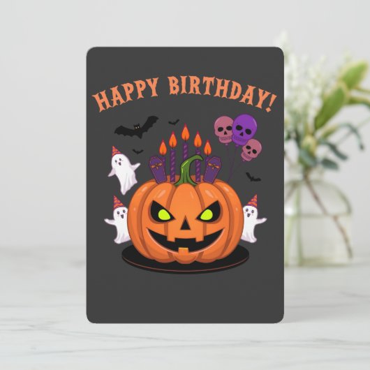 Spooky Halloween B-day Pumpkin Cake & Ghosts (Standing Front)