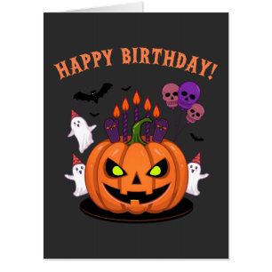 Spooky Halloween B-day Pumpkin Cake & Ghosts Card