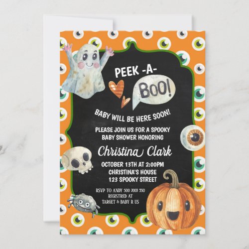 Spooky Halloween Baby Shower Peek a Boo Ghost Invitation