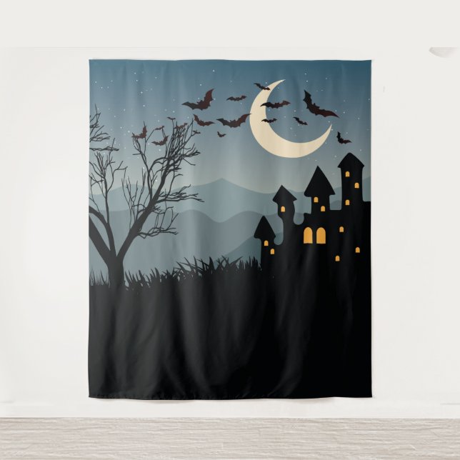 Spooky Halloween backdrop with haunted house (Front)