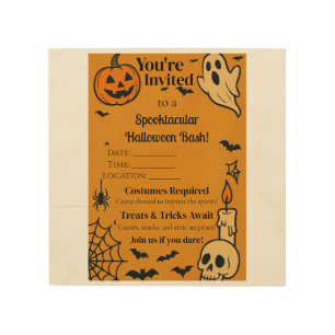 Spooky Halloween Bash Invite Ghosts & Games Wood Wall Art