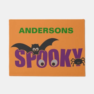 Spooky Halloween Bat and Spider Personalized Doormat