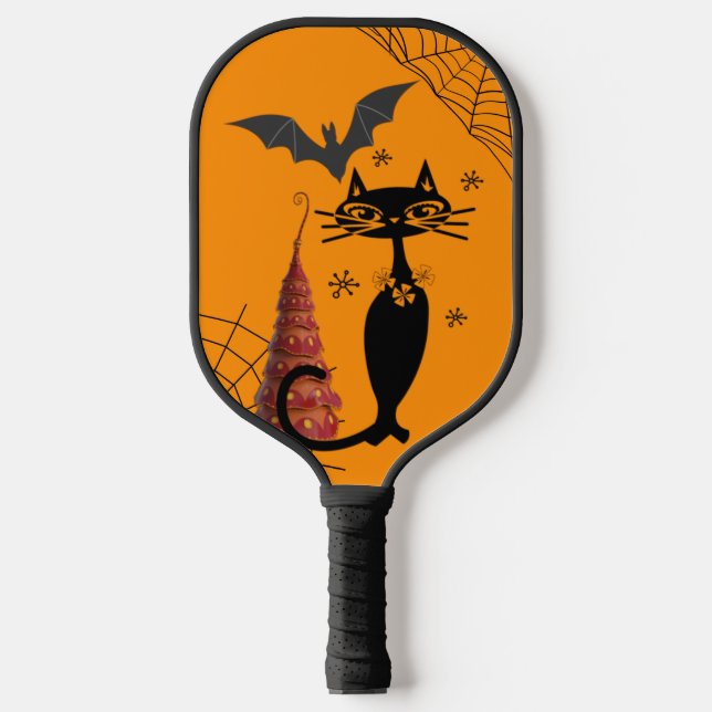 Spooky Halloween Bat Black Cat Ghoul Spider Web  Pickleball Paddle (Front)