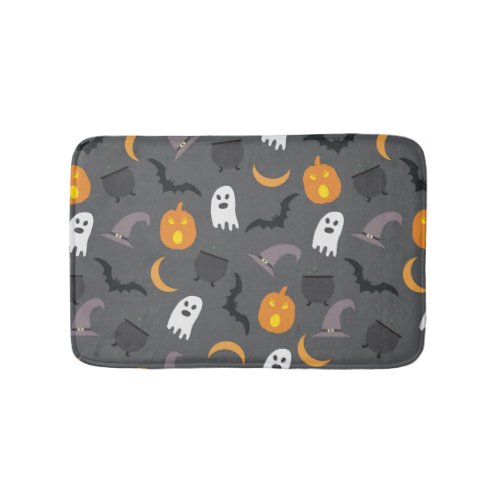 Spooky Halloween Bat Ghost Cauldron Pattern Bath Mat