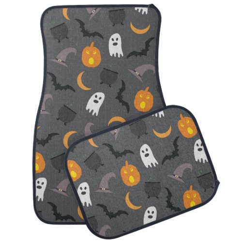 Spooky Halloween Bat Ghost Cauldron Pattern Car Floor Mat