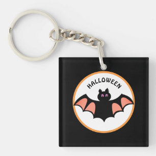 Spooky Halloween Bat on Black & White Keychain