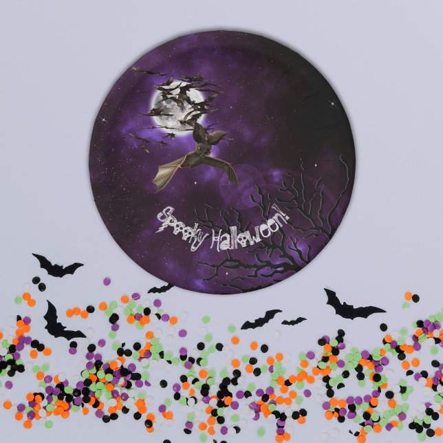 Spooky Halloween Bats & Full Moon Party Paper Plates (Creator Uploaded)