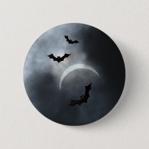 Spooky Halloween Bats In Eclipse Button
