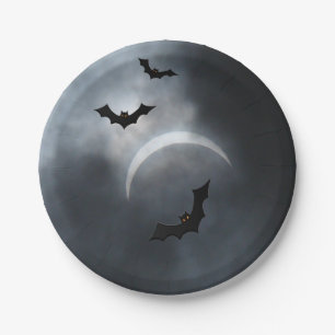 Spooky Halloween Bats In Eclipse Paper Plates