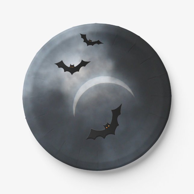 Spooky Halloween Bats In Eclipse Paper Plates (Front)