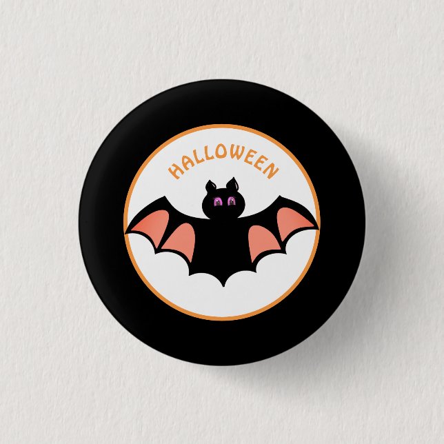 Spooky Halloween Bats on Black & White Button (Front)