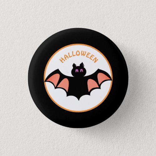 Spooky Halloween Bats on Black  White Button