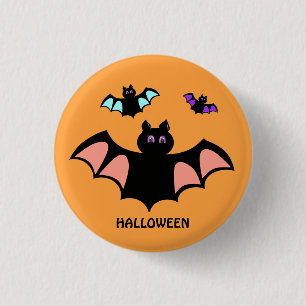 Spooky Halloween Bats on Orange Button