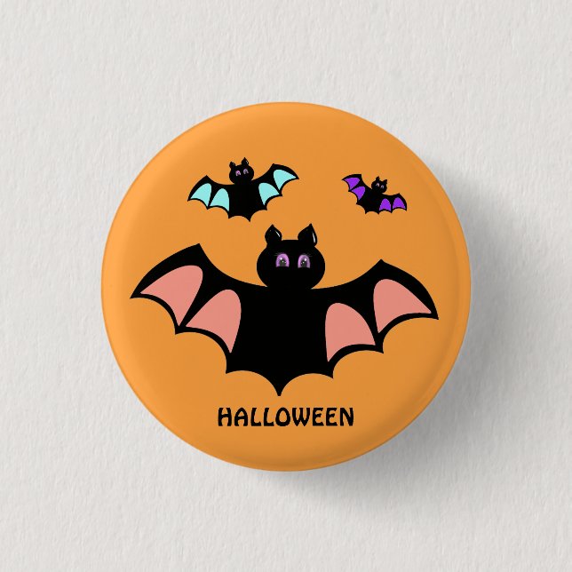 Spooky Halloween Bats on Orange Button (Front)