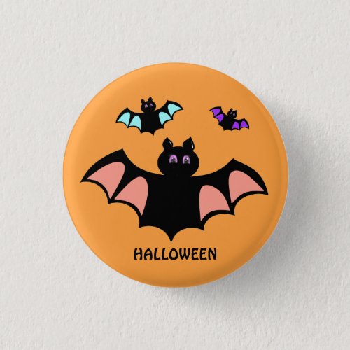 Spooky Halloween Bats on Orange Button