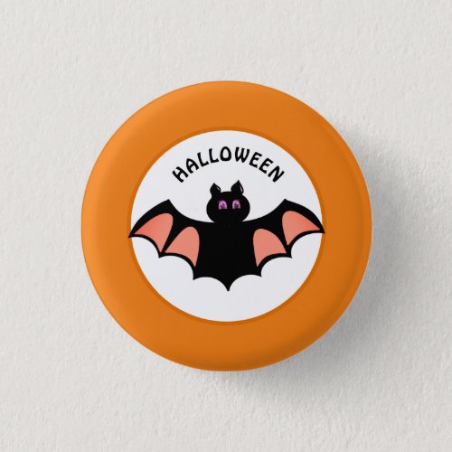 Spooky Halloween Bats on Orange  White Button