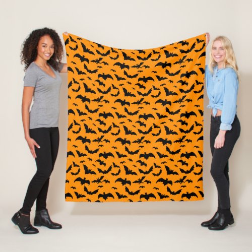 Spooky Halloween Bats Orange Fleece Blanket
