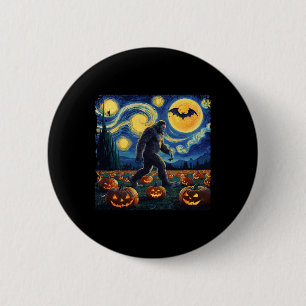 Spooky Halloween Bigfoot Starry Night Van Gogh  Button