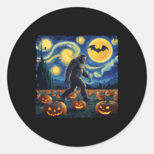 Spooky Halloween Bigfoot Starry Night Van Gogh Classic Round Sticker