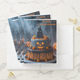 Spooky Halloween Birthday Cake with Grim Reaper Pocket Folder