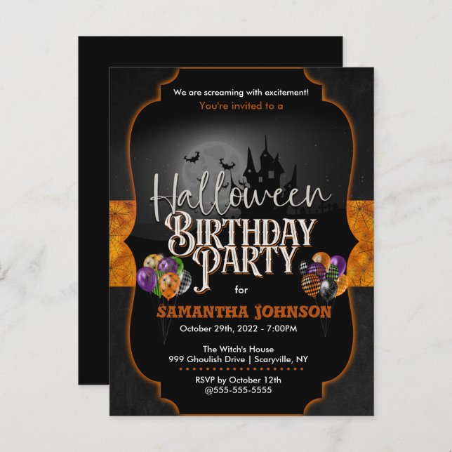 Spooky Halloween Birthday Invitation Postcard (Front/Back)