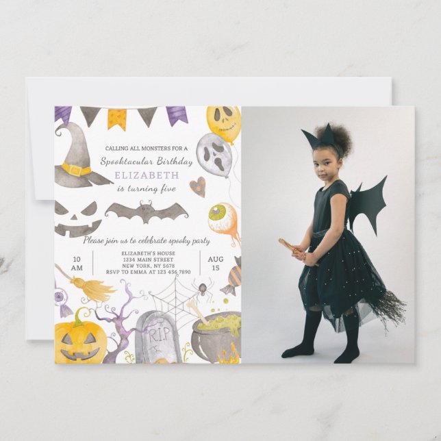 Spooky Halloween Birthday Invitation With Photo (Front)