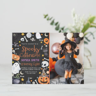 Spooky halloween birthday party photo invitation
