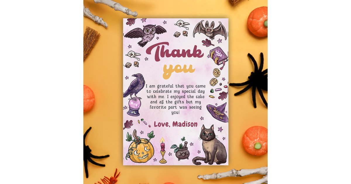 Spooky Halloween Birthday Party Thank You Card | Zazzle