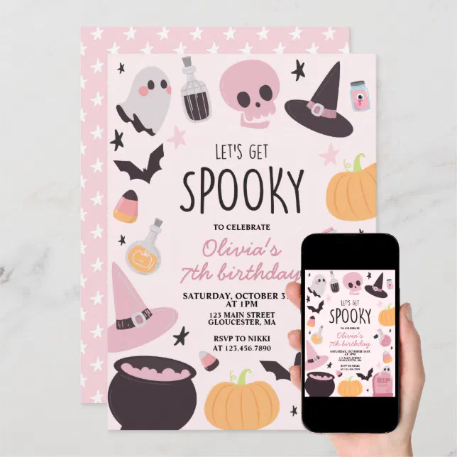 Spooky Halloween Birthday Pink Invitation 