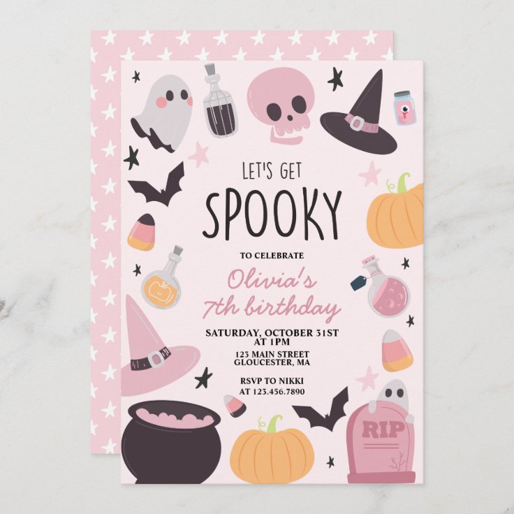 Spooky Halloween Birthday Pink Invitation | Zazzle