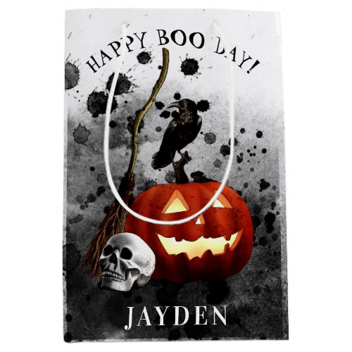 Spooky Halloween Birthday Pumpkin Crow Skull  Medium Gift Bag