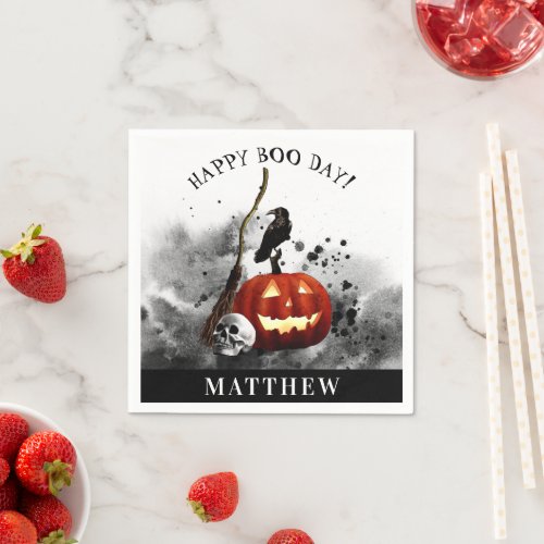 Spooky Halloween Birthday Pumpkin Crow Skull   Napkins