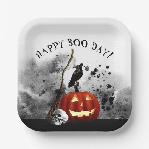 Spooky Halloween Birthday Pumpkin Crow Skull   Paper Plates