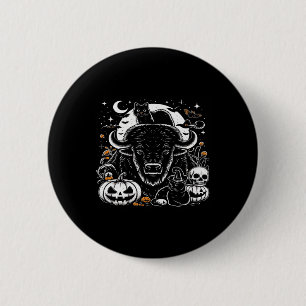 Spooky Halloween Bison Pumpkin Buffalo Cat Funny G Button