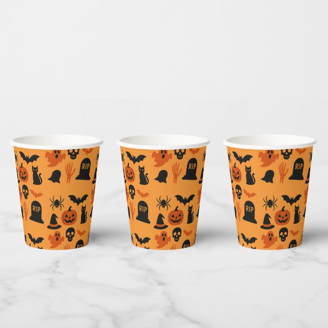 Spooky Halloween Black and Orange Trick or Treat  Paper Cups (Multi)