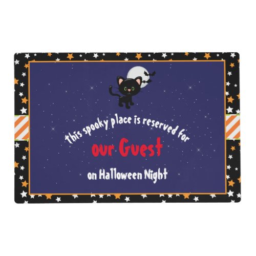 Spooky Halloween Black Cat and Full Moon Placemat