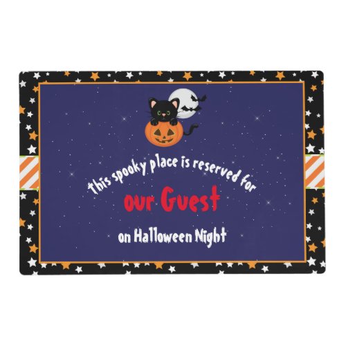 Spooky Halloween Black Cat and Pumpkin Placemat