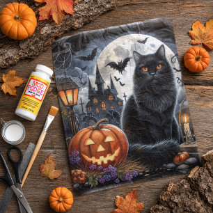 Spooky Halloween Black Cat Decoupage Tissue Paper