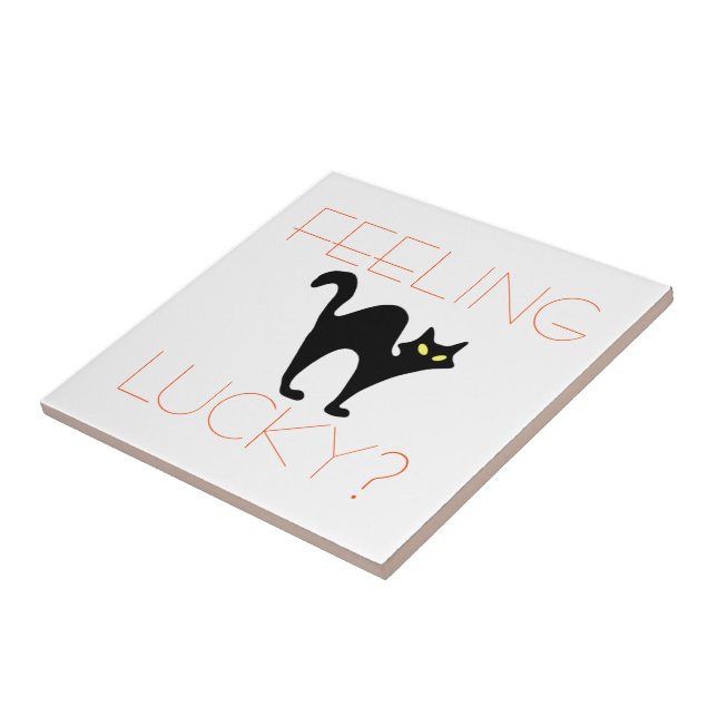 Spooky Halloween Black Cat Feeling Lucky? Ceramic Tile (Side)