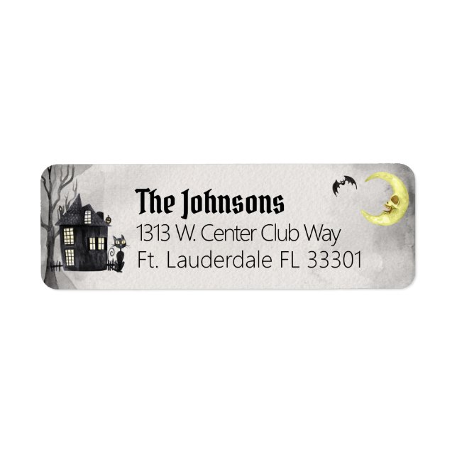 Spooky Halloween Black Cat Haunted House Address Label (Front)