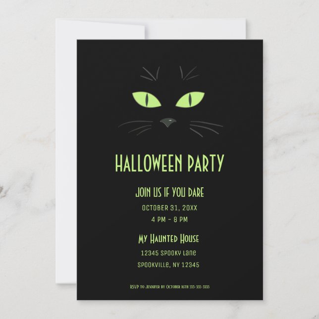 Spooky Halloween Black Cat Party Invitation (Front)