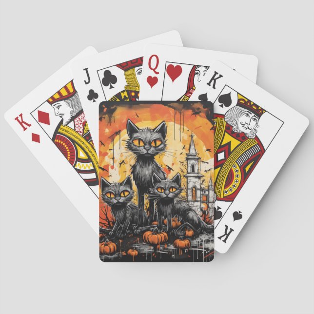 Spooky Halloween Black Cat Poker Cards (Back)