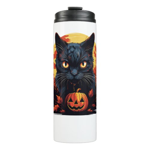 Spooky Halloween Black Cat   Thermal Tumbler