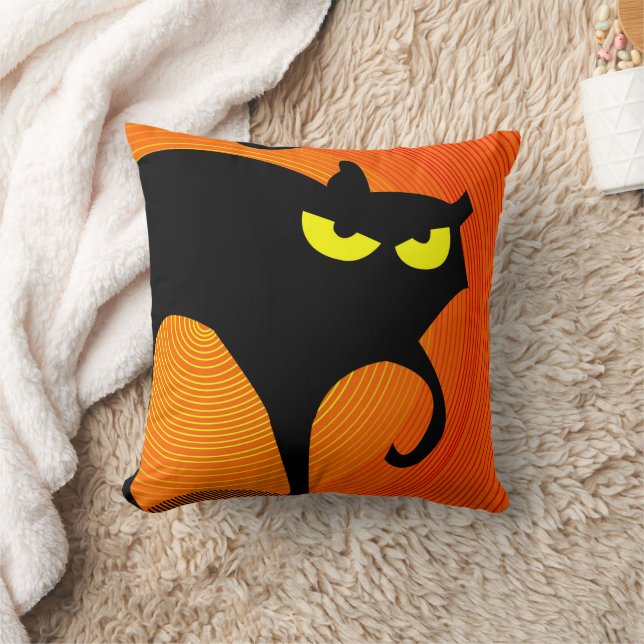 Spooky Halloween Black Cat  Throw Pillow (Blanket)