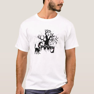 Spooky Halloween Black Cat & Witch Hat T-Shirt
