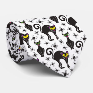 spooky Halloween black cats tiled party Neck Tie