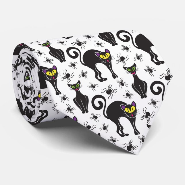 spooky Halloween black cats tiled party Neck Tie (Rolled)